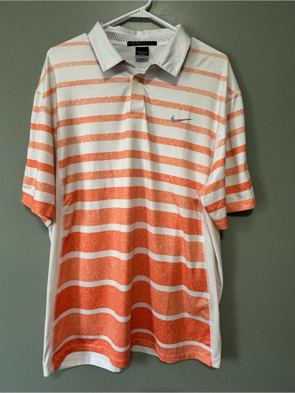 Nike Tiger Woods Collection Men's XL White Orange Stripe Dri-FIT Golf Polo